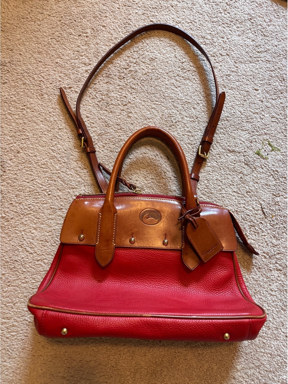Vintage Dooney and Bourke red pebbled leather double handle satchel crossbody